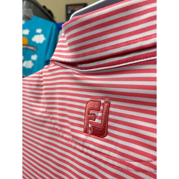 FootJoy FJ Pointe West Country Club Golf Polo Shirt Mens Large Red White Stripe - Picture 4 of 11